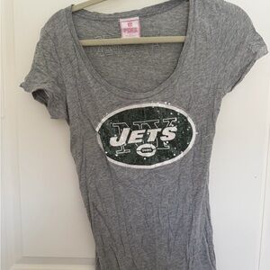 PINK Victoria's Secret Gray Short-Sleeve Jets Sequin Logo Tee